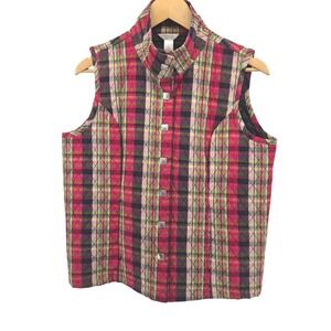 Christopher Banks Quilted Plaid Vest Sz M Snap Front Outdoor Heritage Preppy